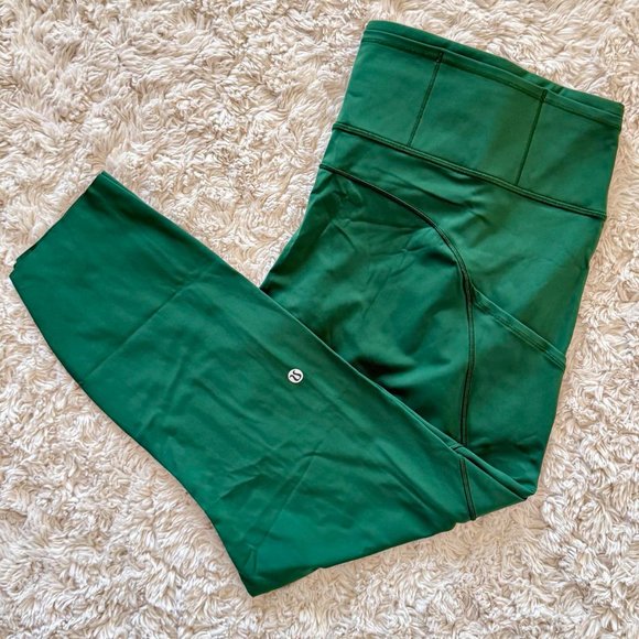 Lululemon Fast & Free Leggings High Rise Cropped 23" W/ Pockets Green Size 20 - Picture 2 of 13